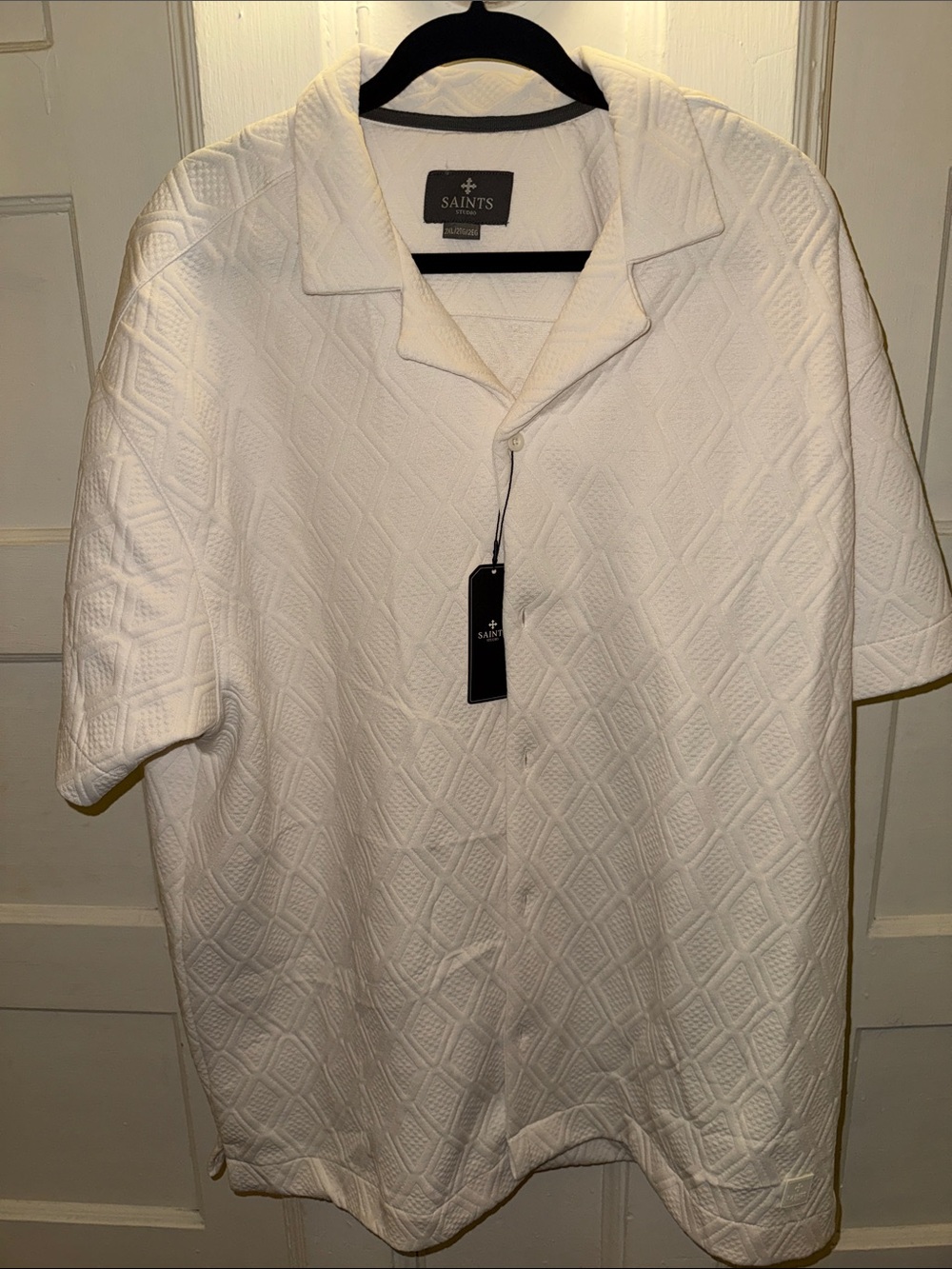 All Saints White Diamond-Texture Short Sleeve Polo